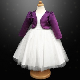 Girls White Diamante Organza Dress with Purple Bolero Jacket